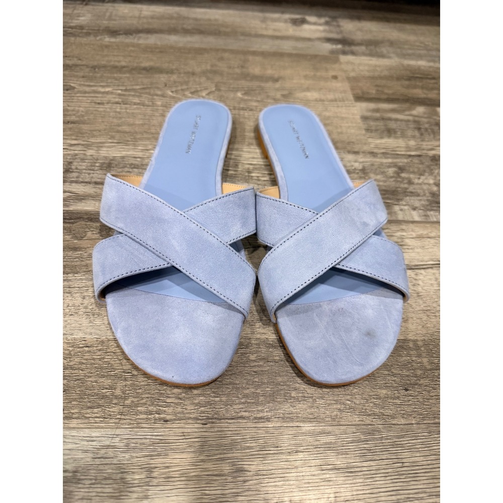 Stuart Weitzman Periwinkle Blue Suede Crossover Slide Sandals Womens 8